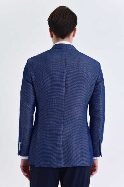 Lacivert Slim Fit Desenli Blazer Ceket - 12