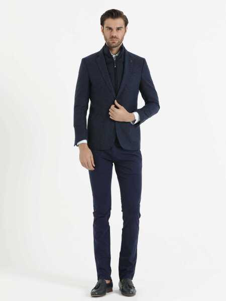 Desenli Slim Fit Lacivert Ceket - 6