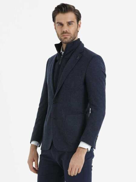 Desenli Slim Fit Lacivert Ceket - 7