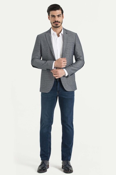 Desenli Slim Fit Lacivert Ceket - 2