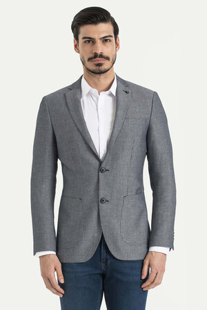 Desenli Slim Fit Lacivert Ceket - 5