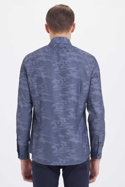 Gri Slim Fit Baskılı Pamuklu Uzun Kol Spor Gömlek - 4