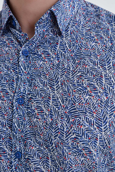 Desenli Slim Fit Lacivert Gömlek - 4