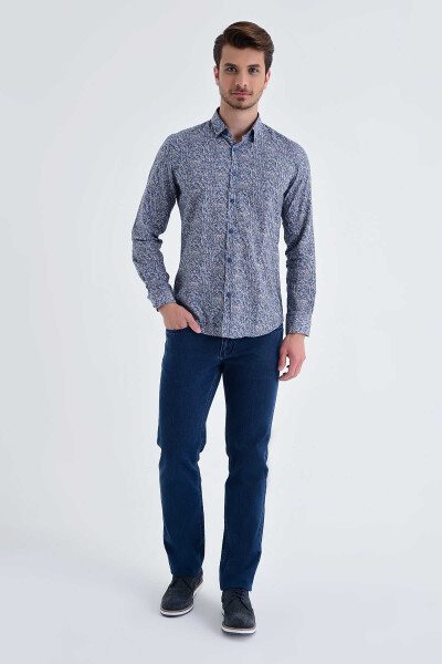 Desenli Slim Fit Lacivert Gömlek - 2