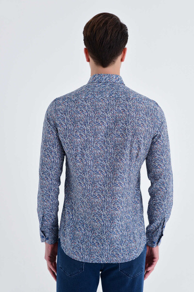 Desenli Slim Fit Lacivert Gömlek - 3