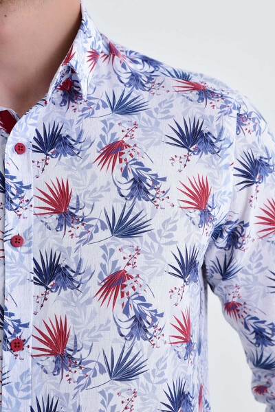 Desenli Slim Fit Lacivert Gömlek - 4