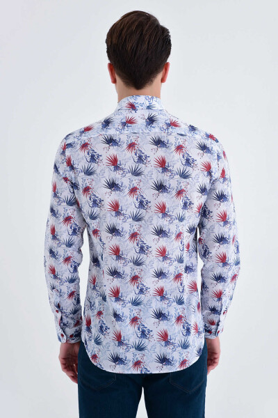 Desenli Slim Fit Lacivert Gömlek - 3