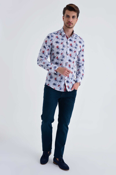 Desenli Slim Fit Lacivert Gömlek - 2
