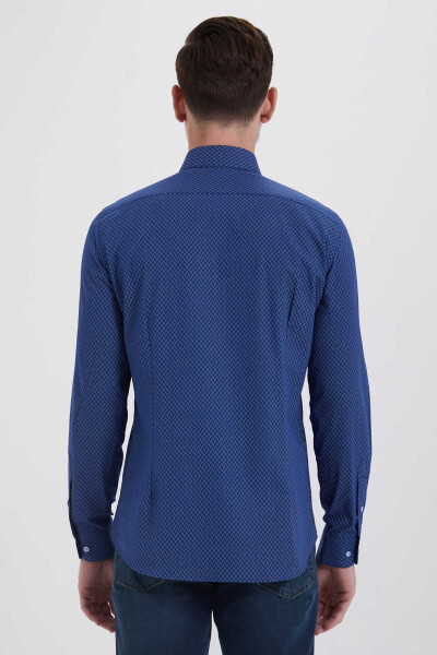 Desenli Slim Fit Lacivert Gömlek - 3