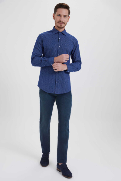 Desenli Slim Fit Lacivert Gömlek - 2