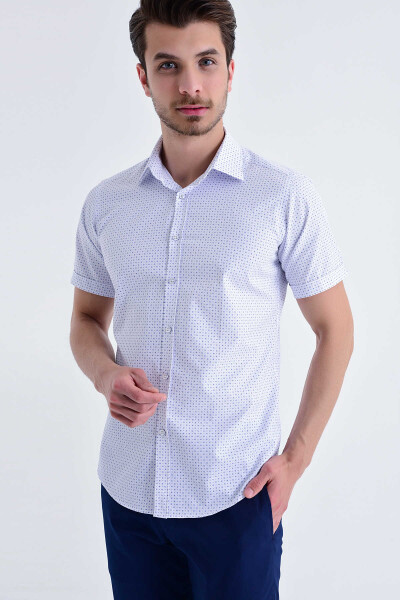 Desenli Slim Fit Lacivert Gömlek - 1