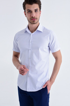 Desenli Slim Fit Lacivert Gömlek - 5