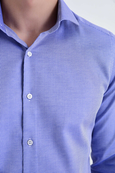 Desenli Slim Fit Lacivert Gömlek - 4