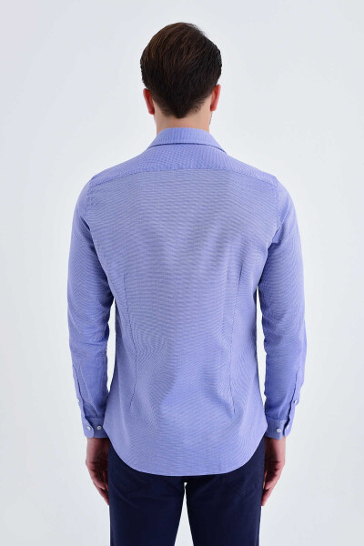 Desenli Slim Fit Lacivert Gömlek - 3
