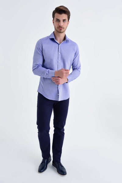 Desenli Slim Fit Lacivert Gömlek - 2