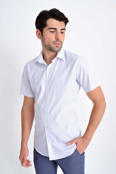 Kısa Kol Lacivert Desenli Gömlek - 3