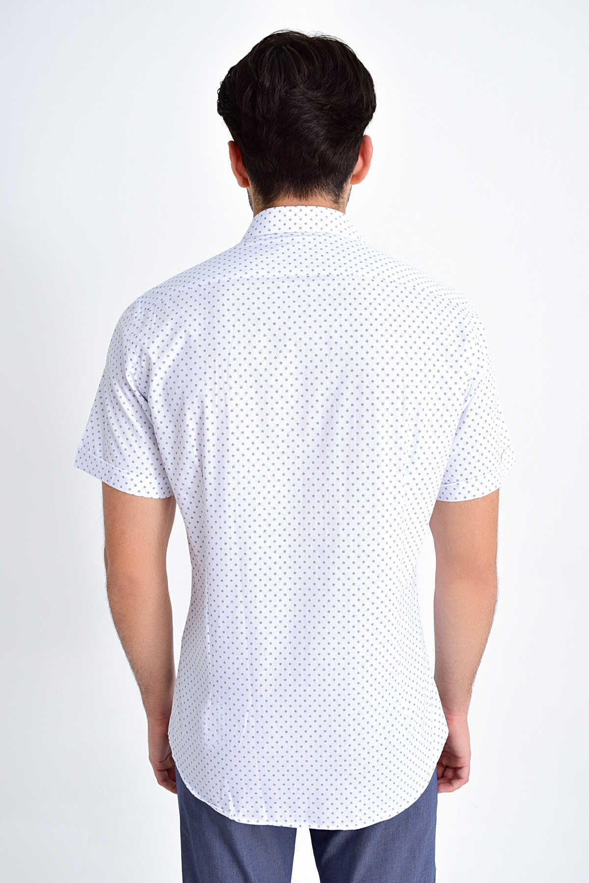 Kısa Kol Lacivert Desenli Gömlek - 4