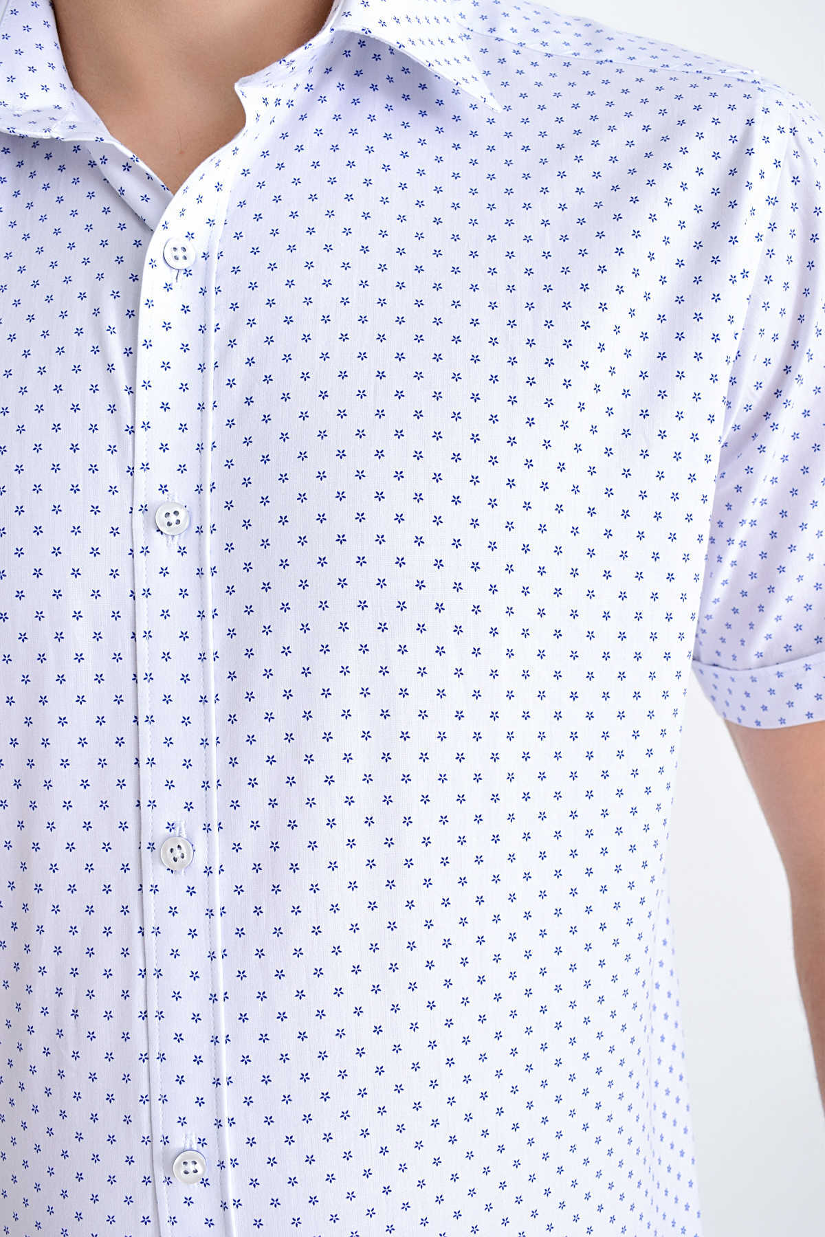Kısa Kol Lacivert Desenli Gömlek - 5