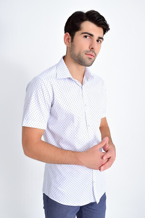 Kısa Kol Lacivert Desenli Gömlek - 6