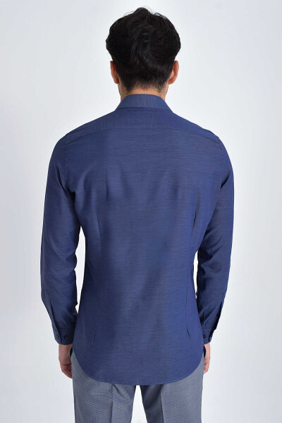 Desenli Slim Fit Lacivert Gömlek - 3
