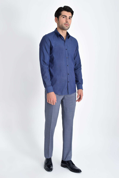 Desenli Slim Fit Lacivert Gömlek - 2