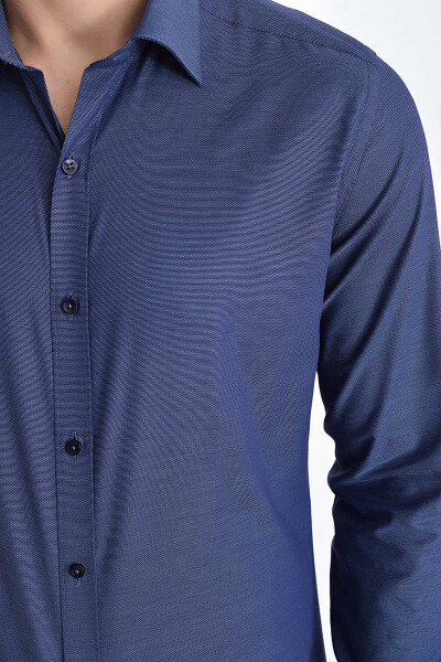 Desenli Slim Fit Lacivert Gömlek - 4