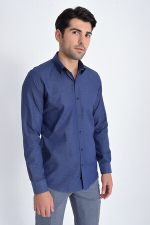 Desenli Slim Fit Lacivert Gömlek - 5