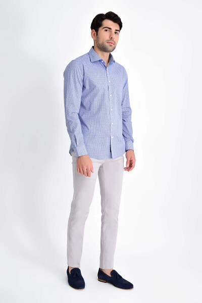 Desenli Slim Fit Lacivert Gömlek - 2