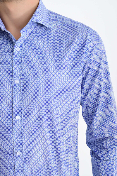 Desenli Slim Fit Lacivert Gömlek - 4