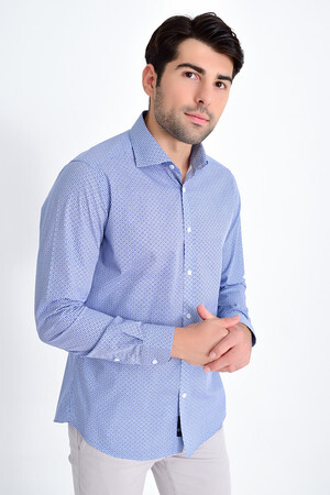 Desenli Slim Fit Lacivert Gömlek - 5