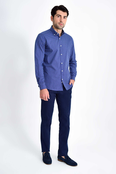 Slim Fit Desenli Lacivert Gömlek - 2