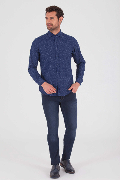 Desenli Slim Fit Lacivert Gömlek - 2
