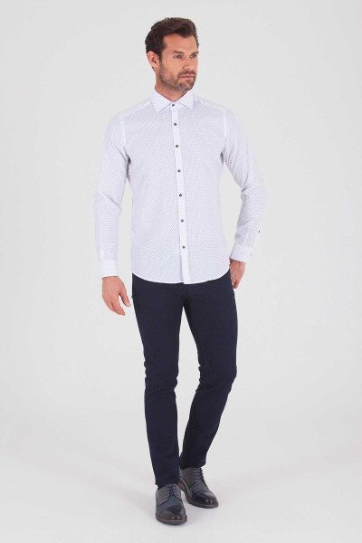 Beyaz Desenli Slim Fit Gömlek - 2