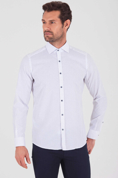 Beyaz Desenli Slim Fit Gömlek - 3