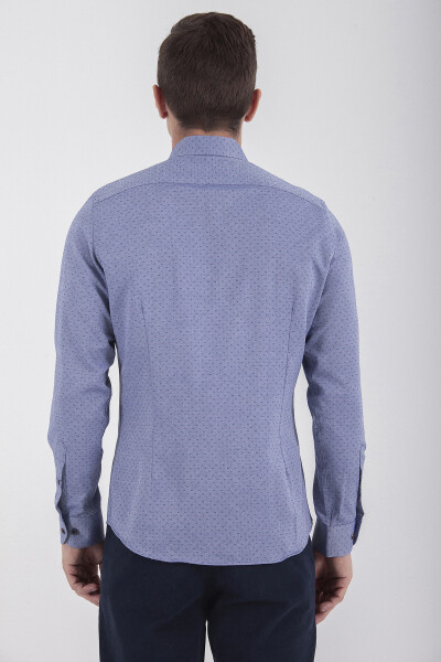 Desenli Slim Fit Lacivert Gömlek - 4