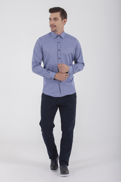 Desenli Slim Fit Lacivert Gömlek - 2