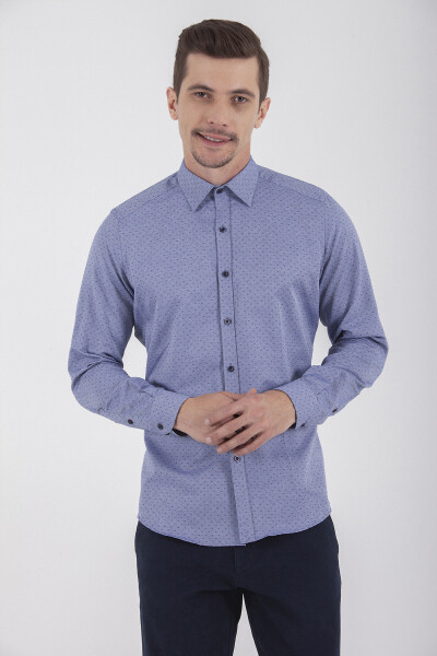 Desenli Slim Fit Lacivert Gömlek - 3