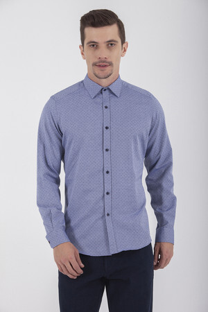 Desenli Slim Fit Lacivert Gömlek - 5