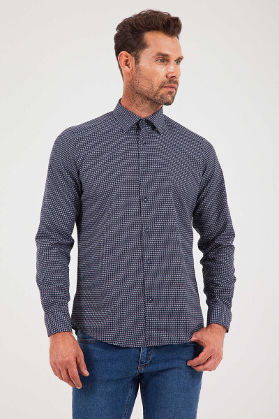 Desenli Slim Fit Lacivert Gömlek - 9