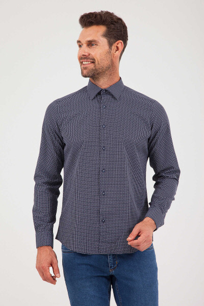 Desenli Slim Fit Lacivert Gömlek - 10