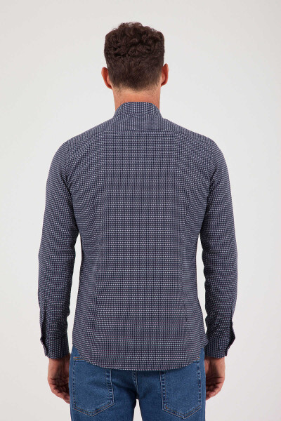 Desenli Slim Fit Lacivert Gömlek - 11