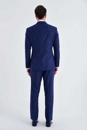 Açık Lacivert %100 Yün Slim Fit Takım Elbise - Thumbnail