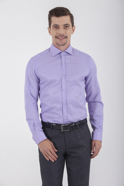 Desenli Slim Fit Lila Gömlek - 1