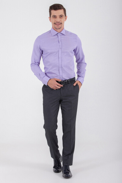 Desenli Slim Fit Lila Gömlek - 2