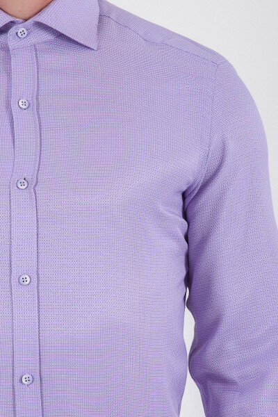 Desenli Slim Fit Lila Gömlek - 3