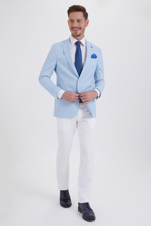 Açık Mavi Slim Fit Blazer Ceket - Thumbnail