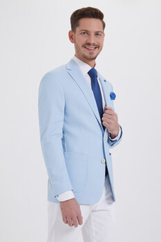 Açık Mavi Slim Fit Blazer Ceket - Thumbnail