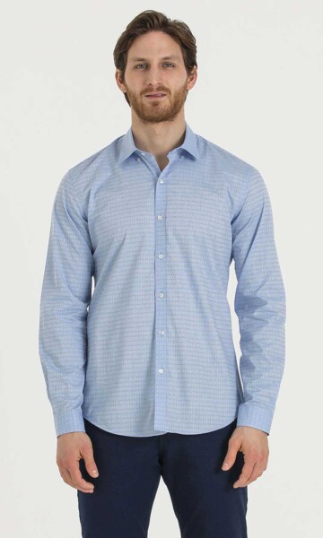 Mavi Desenli Slim Fit Gömlek - 1