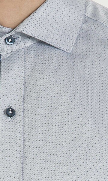 Desenli Slim Fit Mavi Gömlek - 5