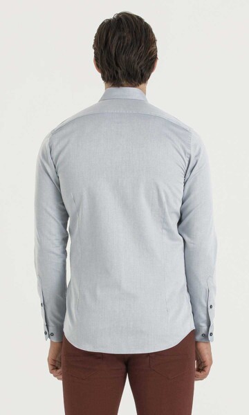 Desenli Slim Fit Mavi Gömlek - 4